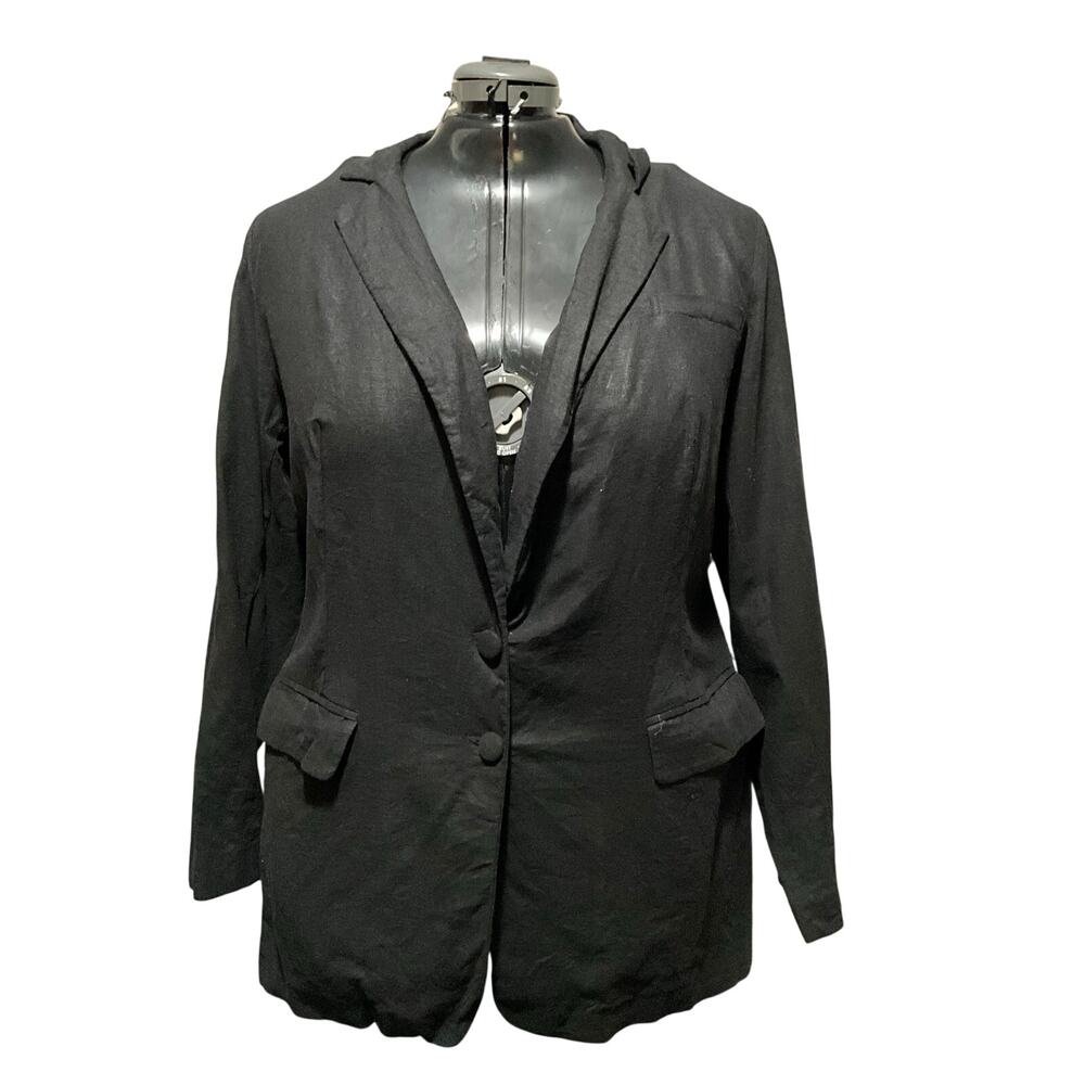 Fashion to Figure Linen Blazer Size 2 (18/20) NWOT Black Structured Plus
